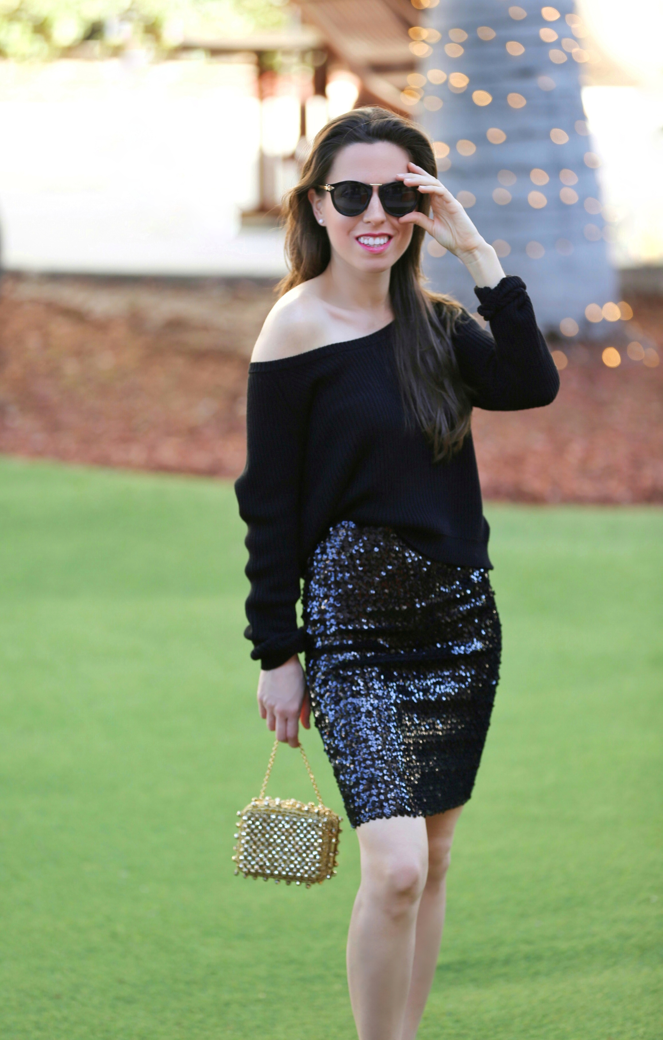 black sequin skirt