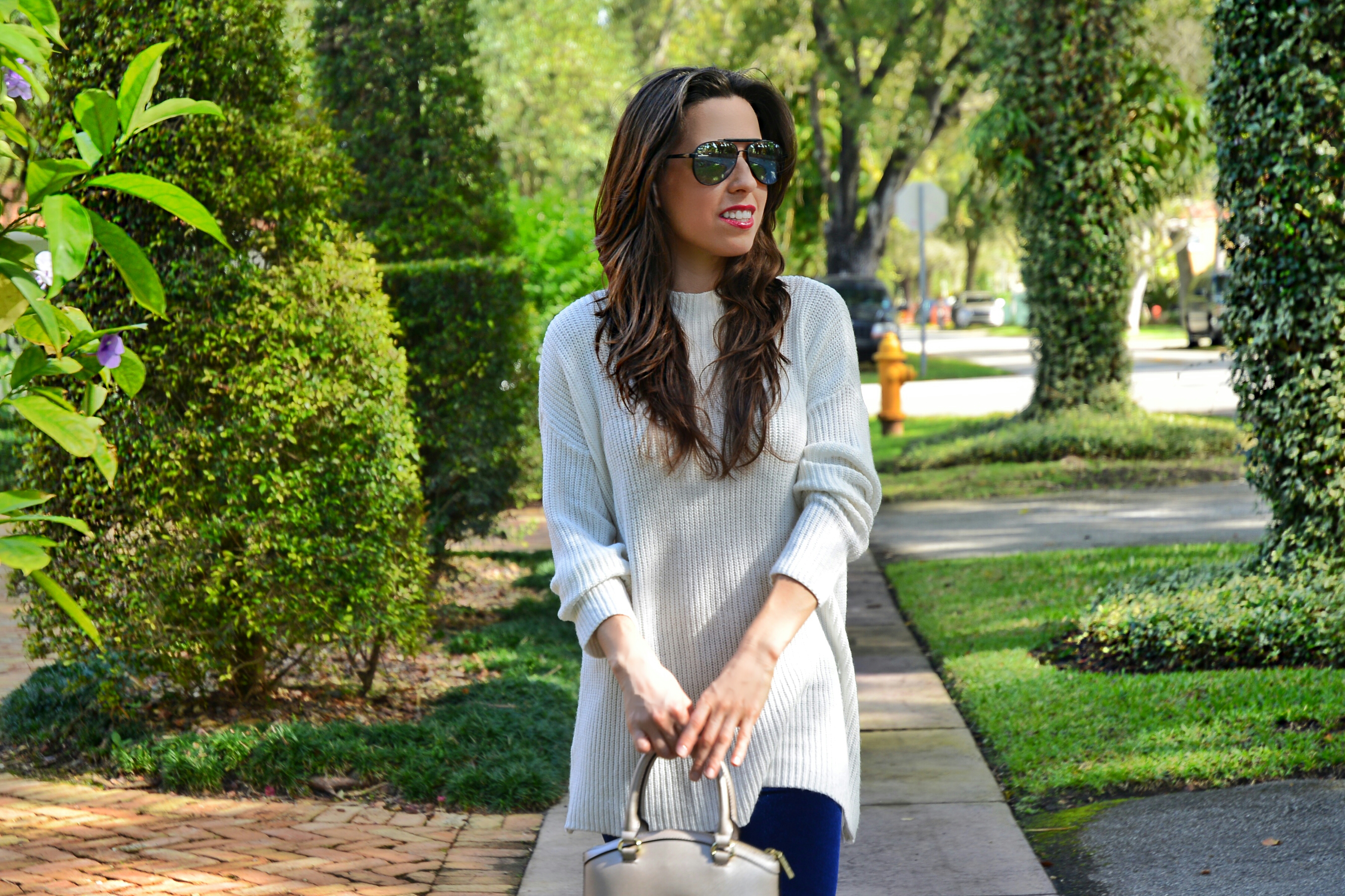 white knit sweater