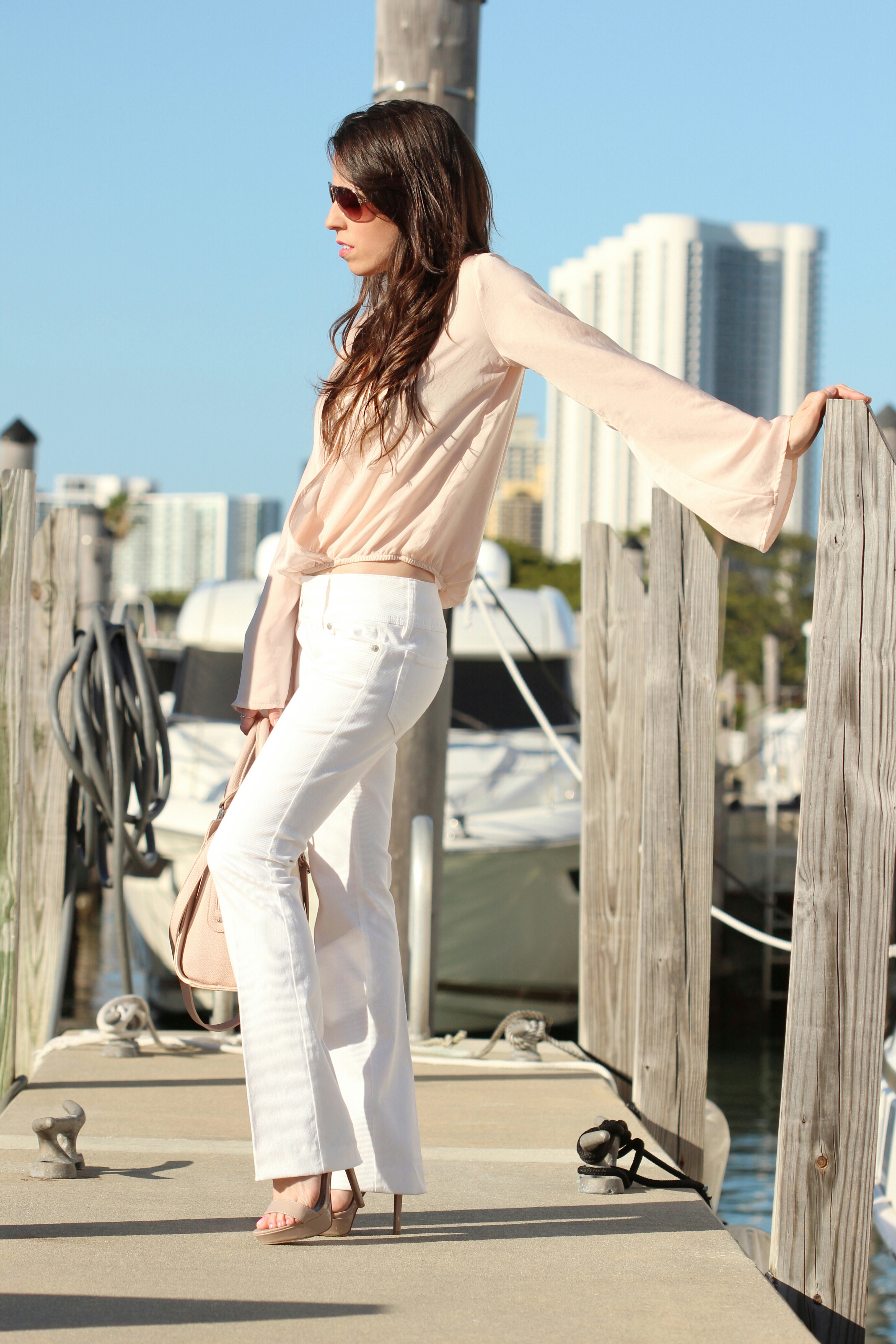 soft pink bell sleeves