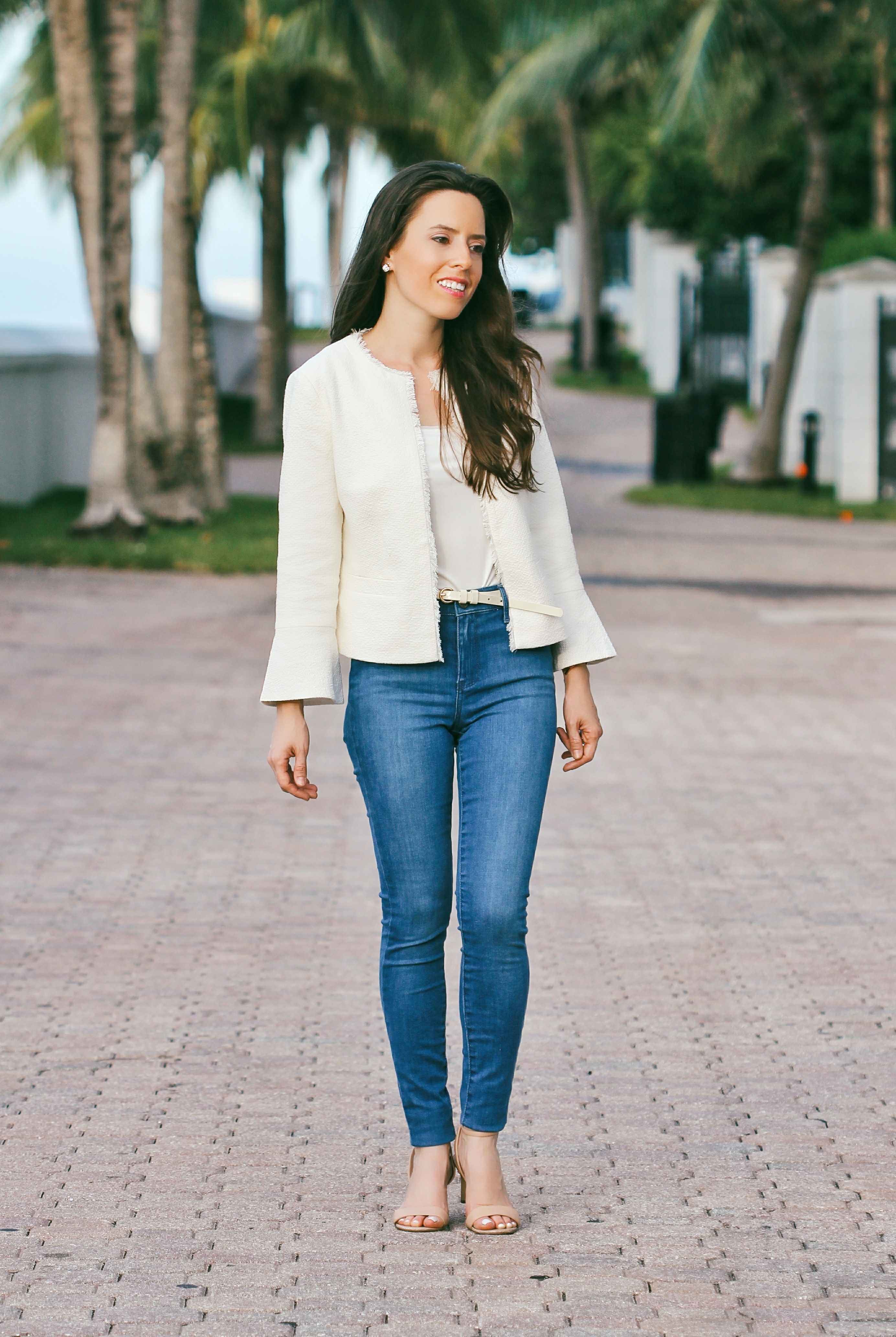 tweed jacket and denim outfit idea miami fashion blogger