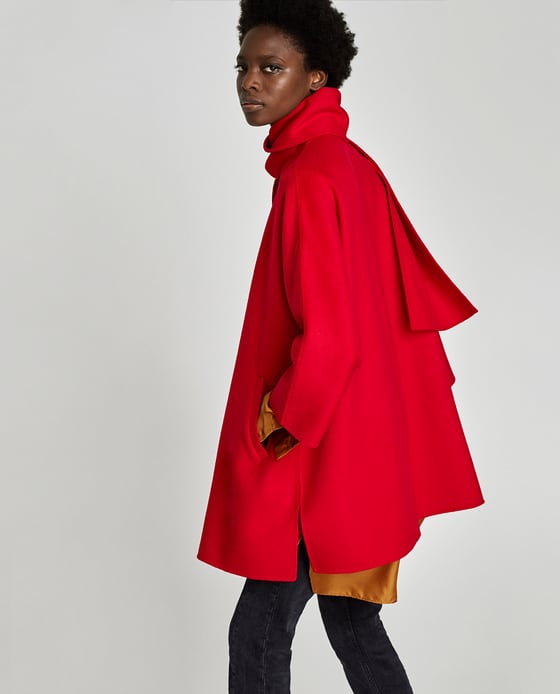 zara red coat drapped collar