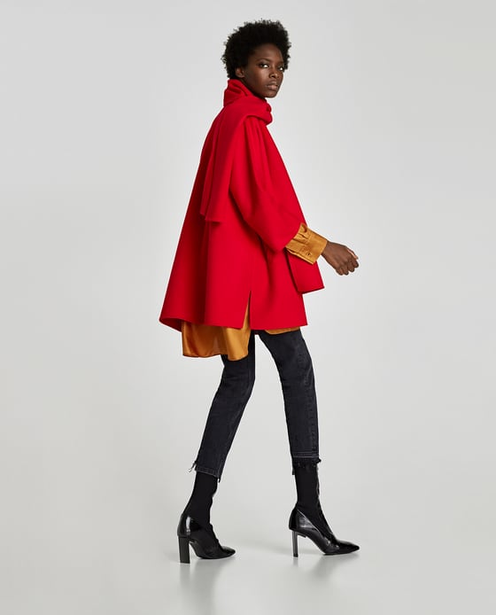 zara red coat with drapped collar