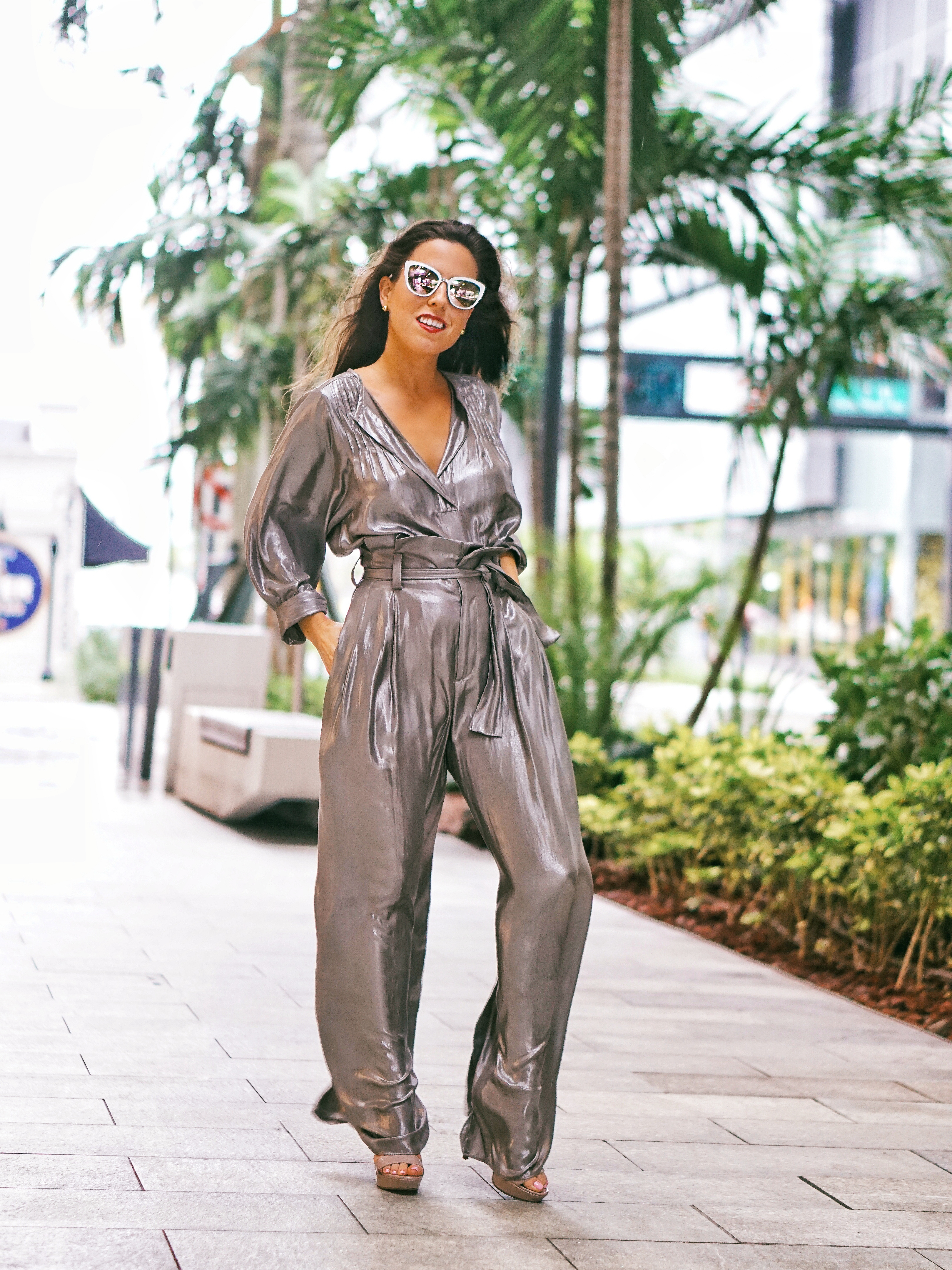 metallic trend womens street style look