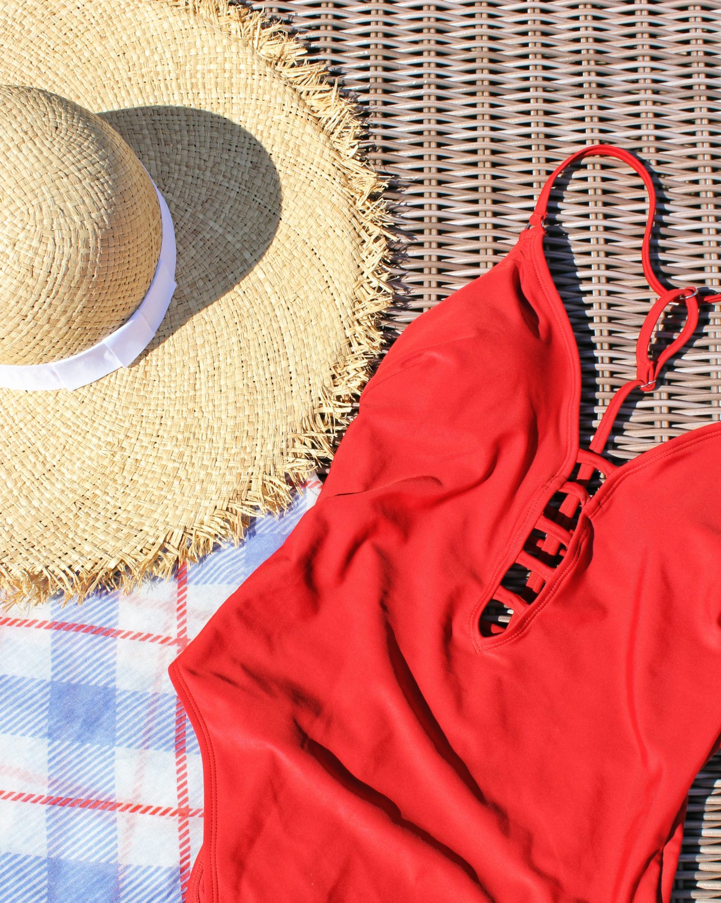 red one piece swimsuit