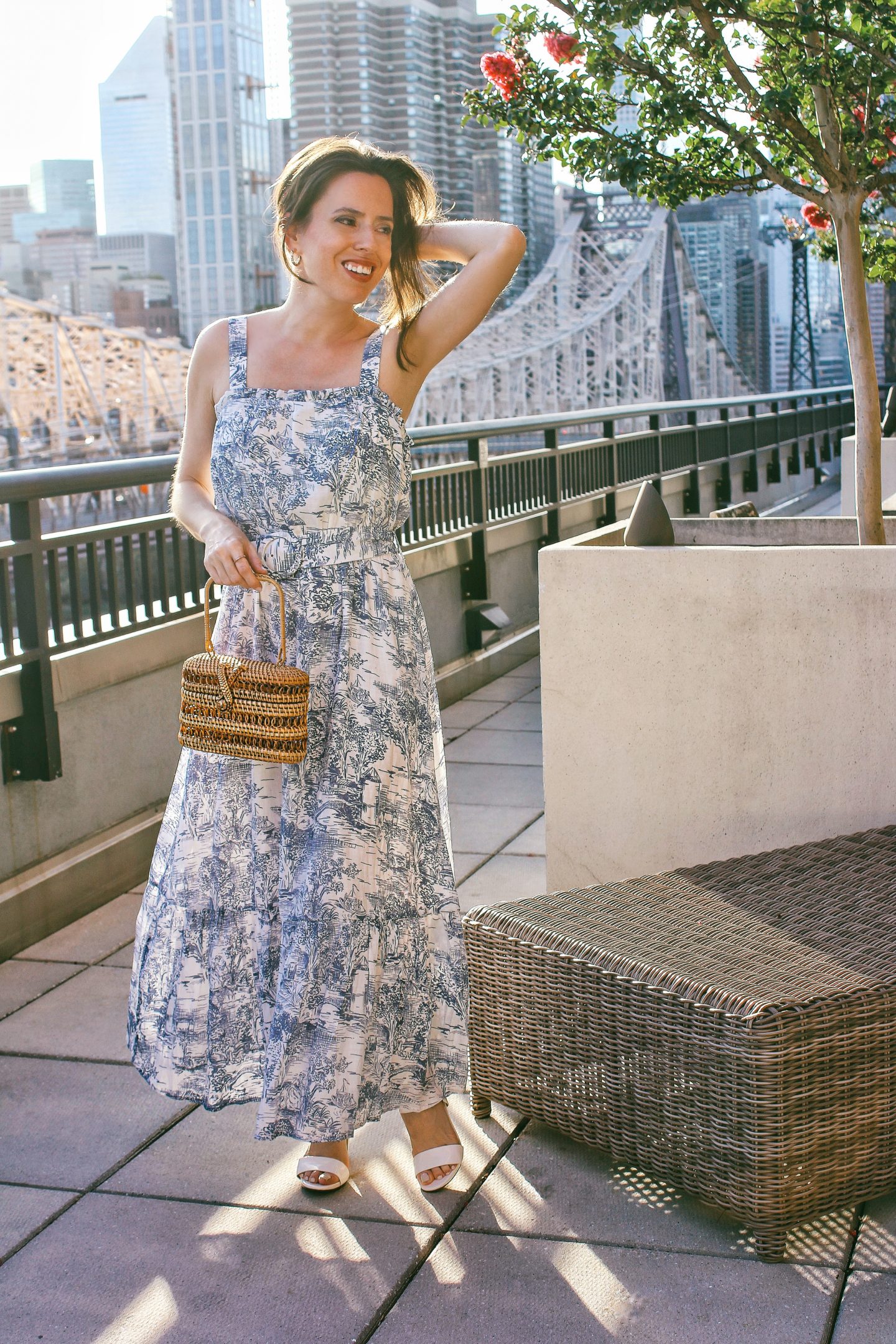 ana-florentina-wearing-toile-print-midi-dress