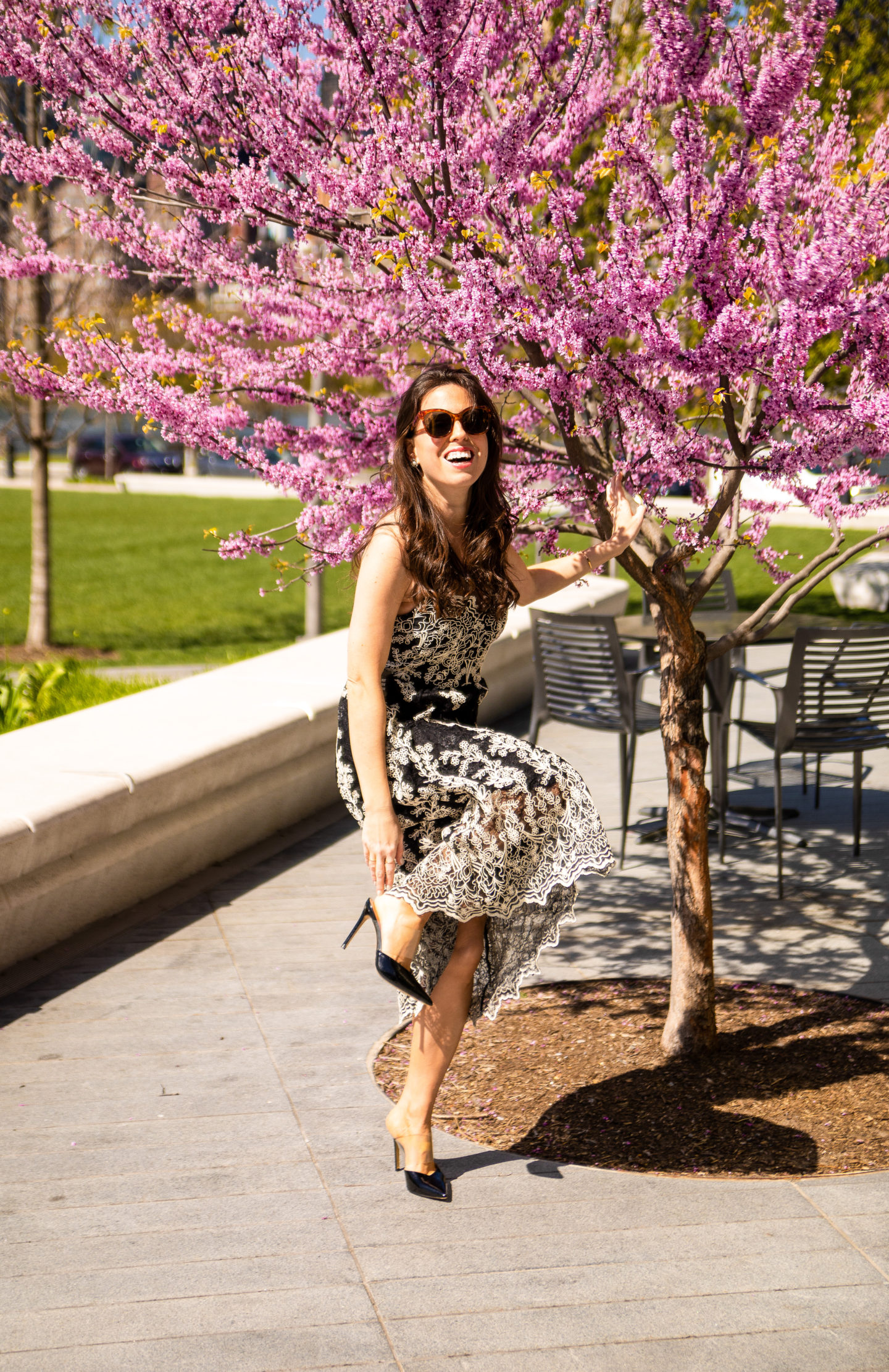 Ana Florentina wearing express black lace dress