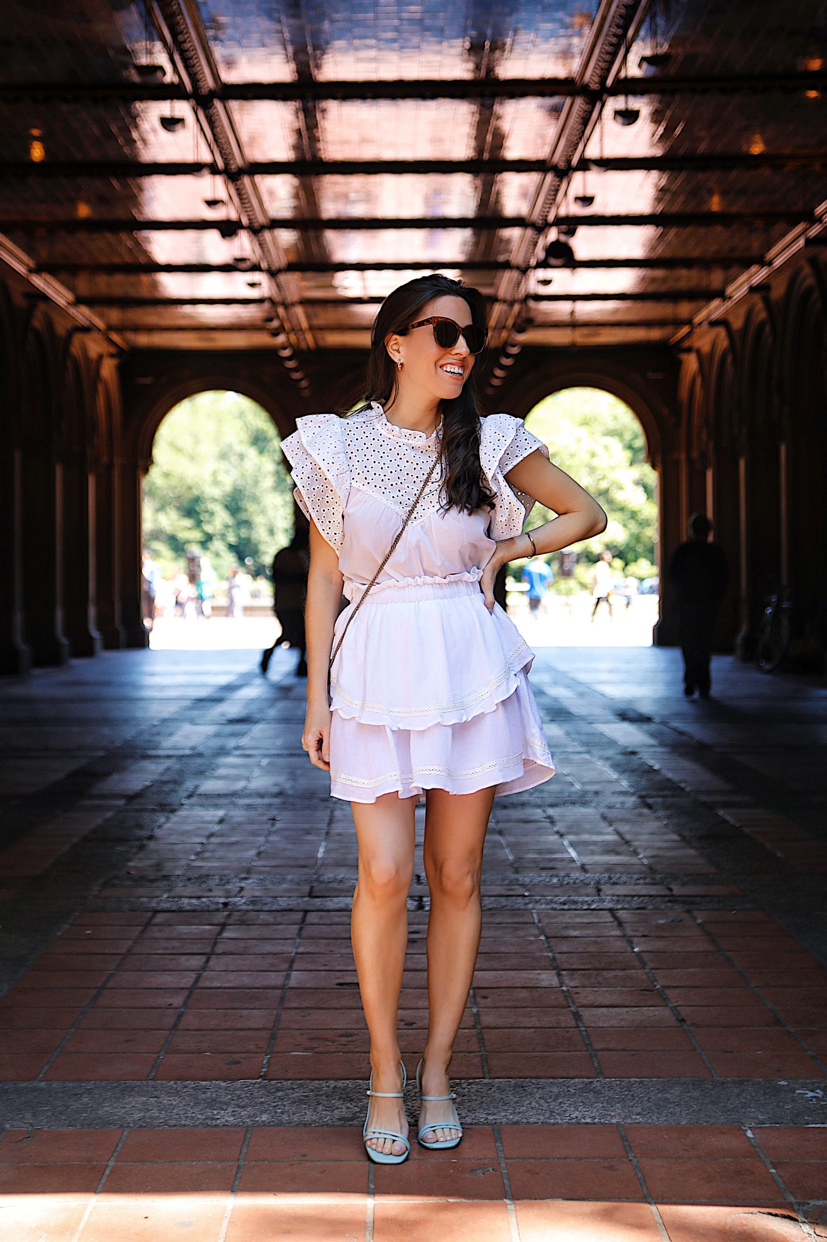 Target eyelet top and white skirt