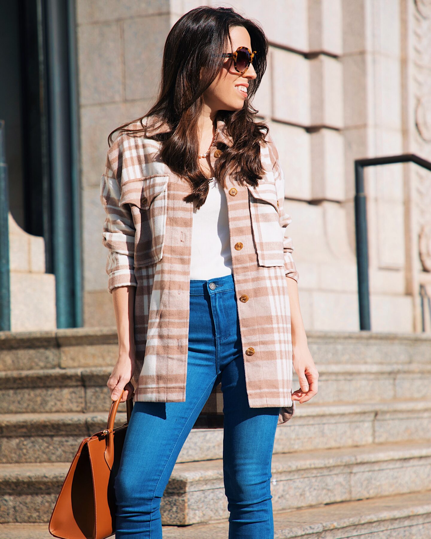 tan and white plaid shacket