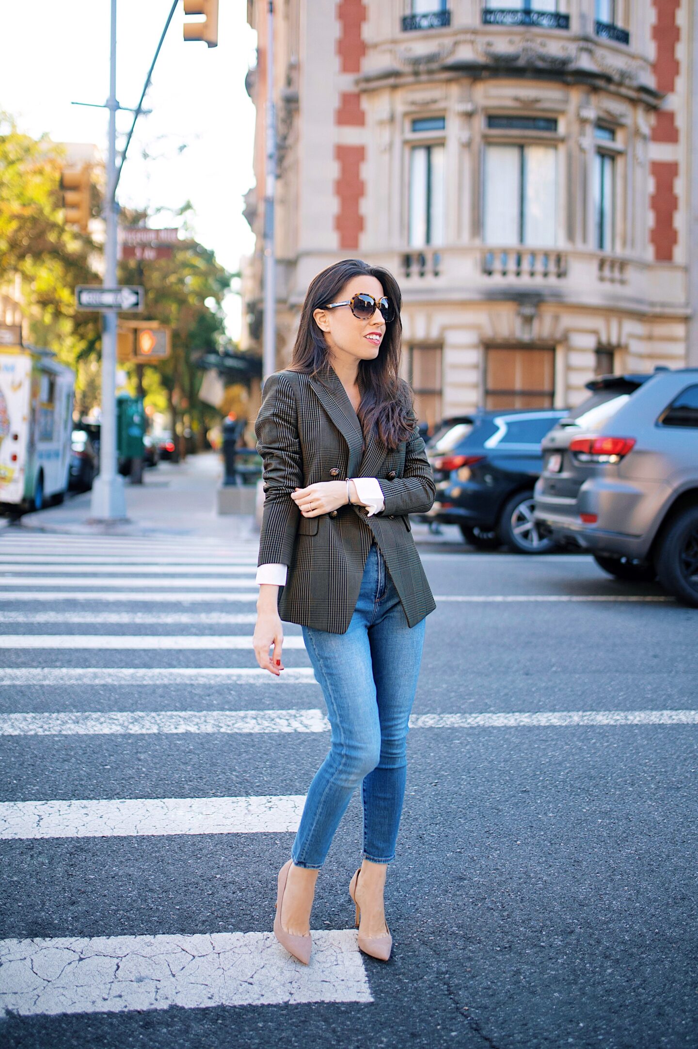 ana florentina wearing elie tahari double breasted blazer