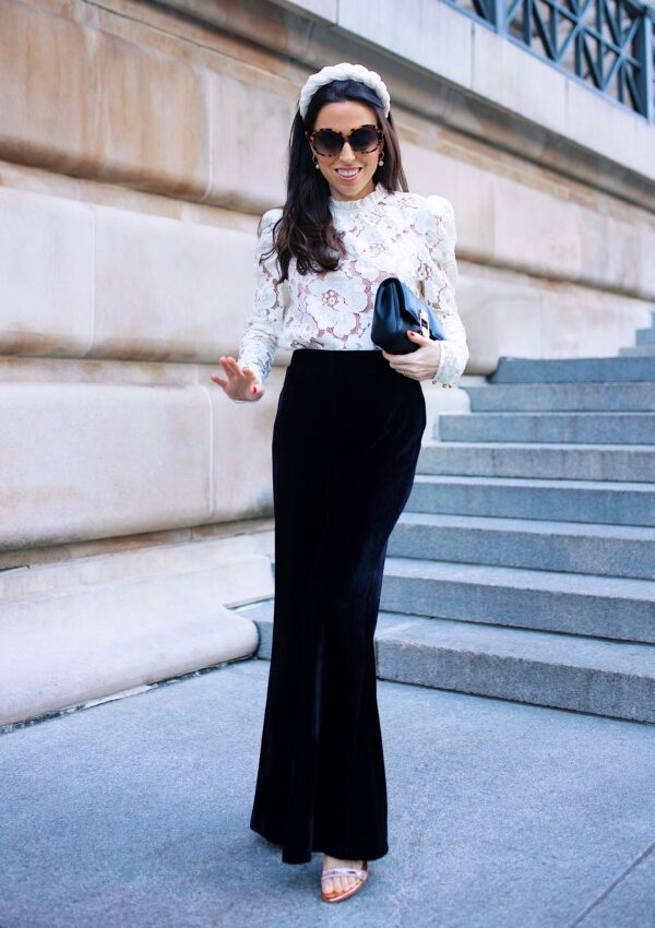 Holiday Look: Lace Top & Velvet Pants