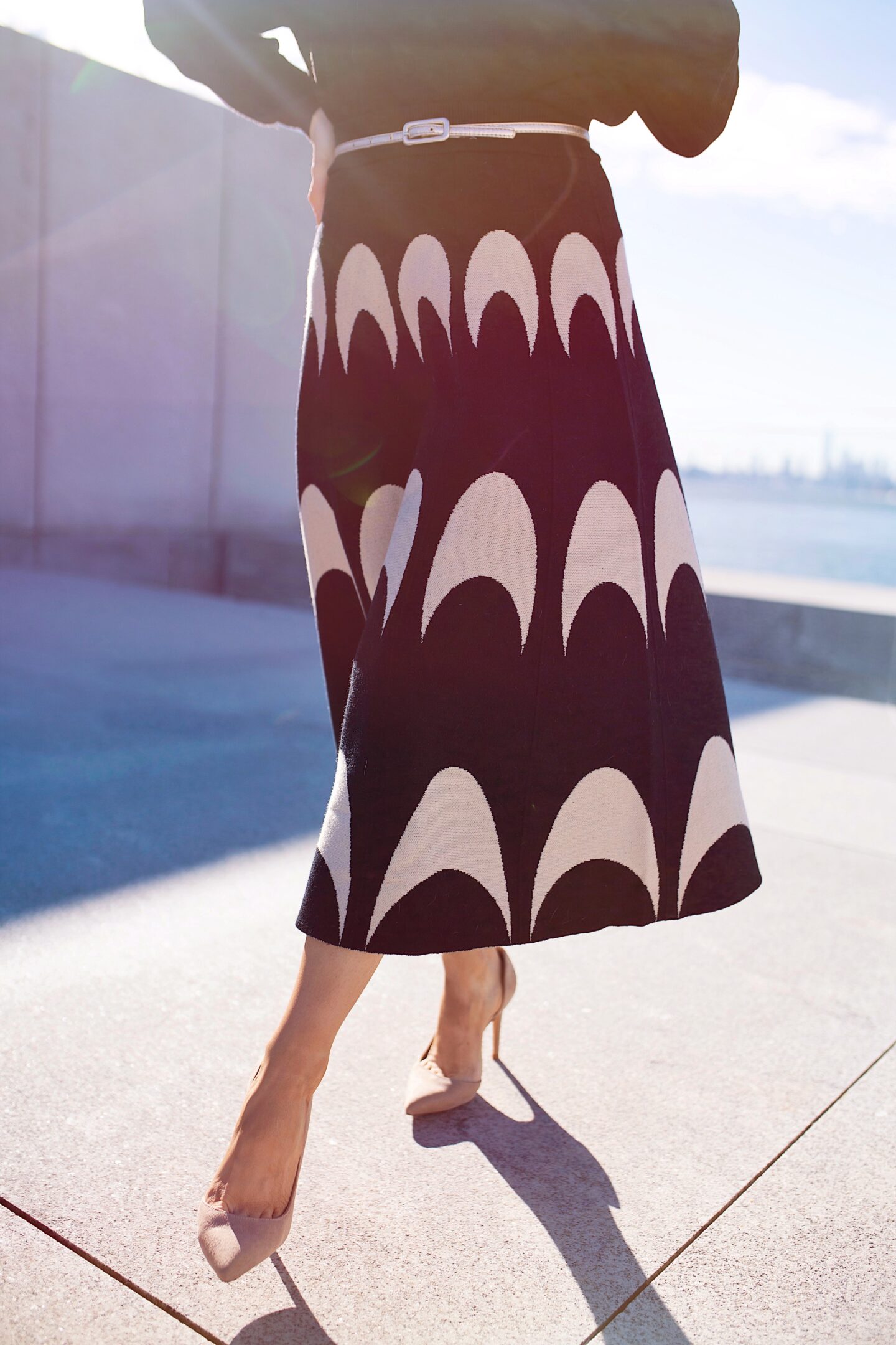 pattern knit midi skirt