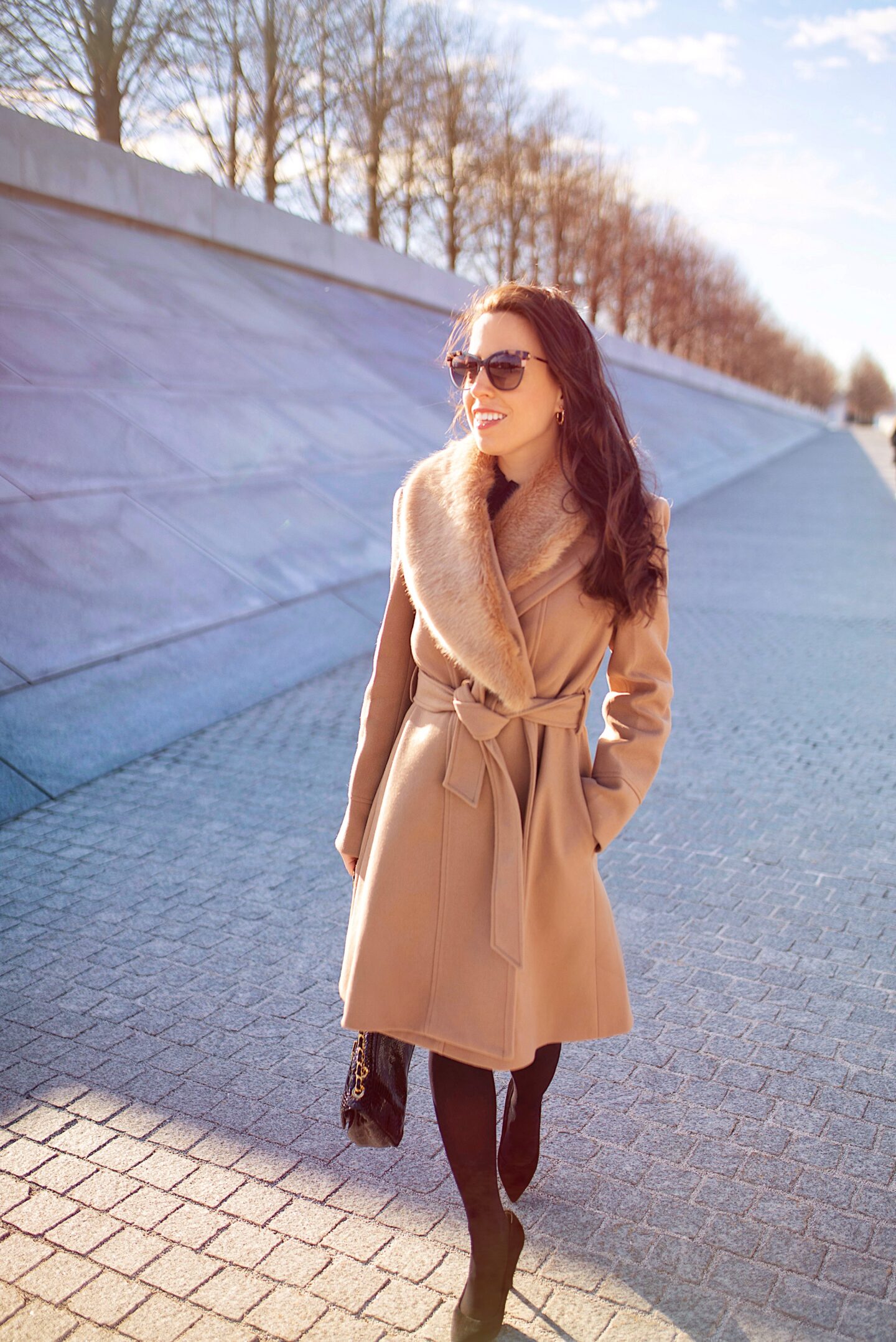 faux fur lapel coat