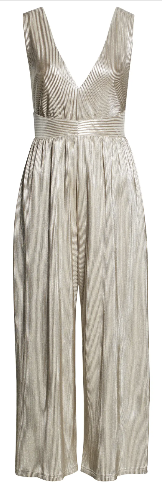 pleated metallic jumpsuit