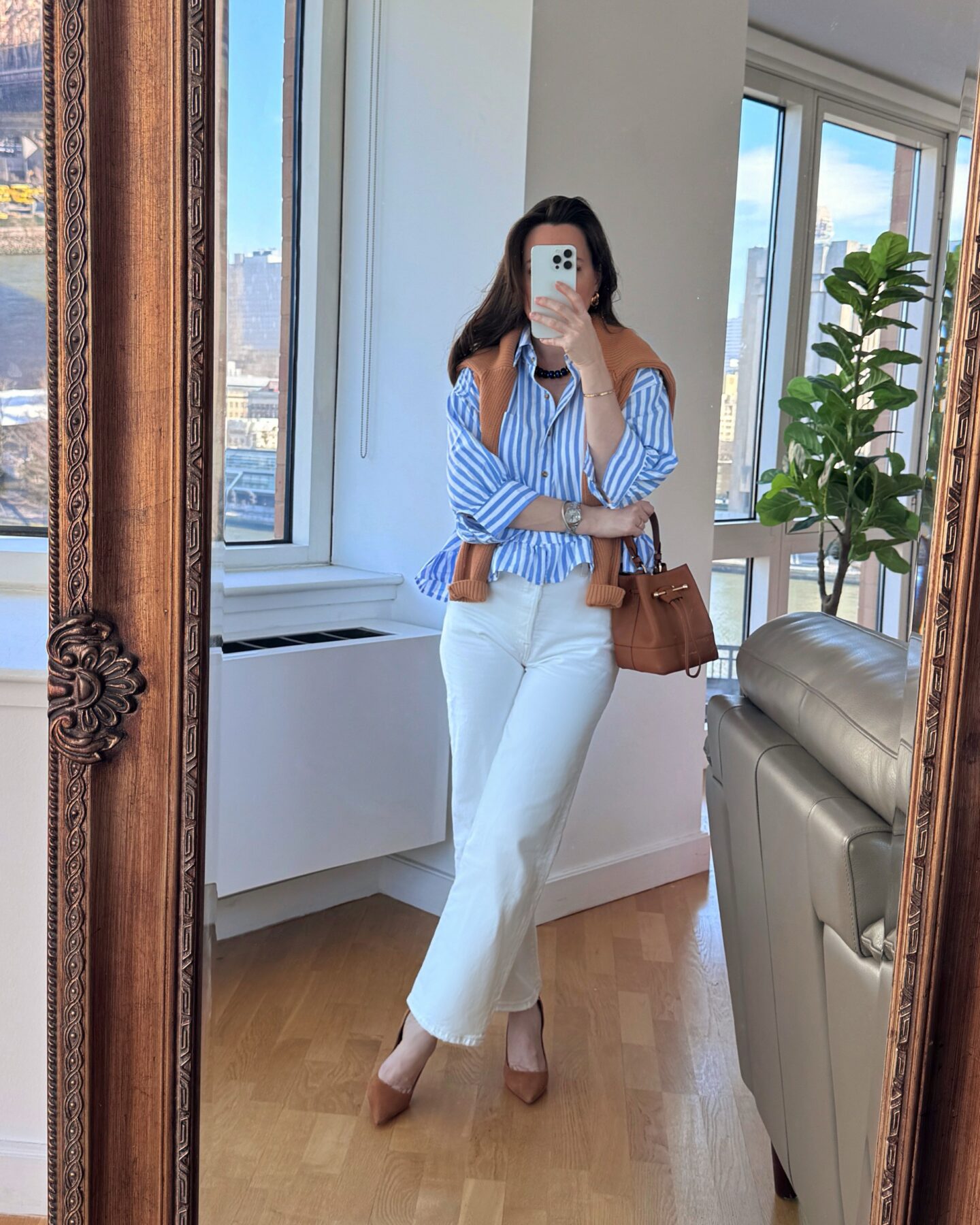 White Levis Jeans Outfit Striped Shirt